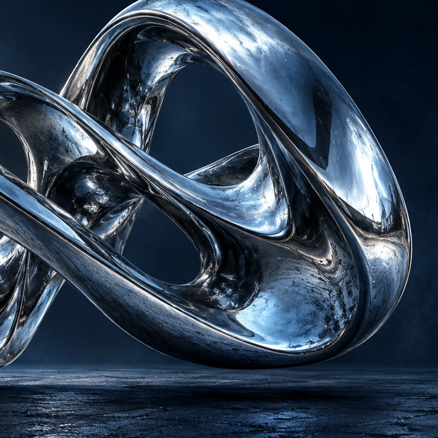 Close view of chrome folds with cool blue reflections.