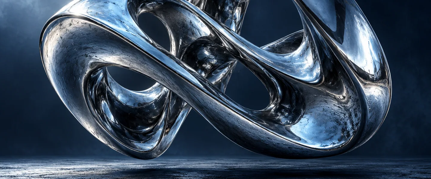 A panoramic study of the chrome loop and its grounded shadow.